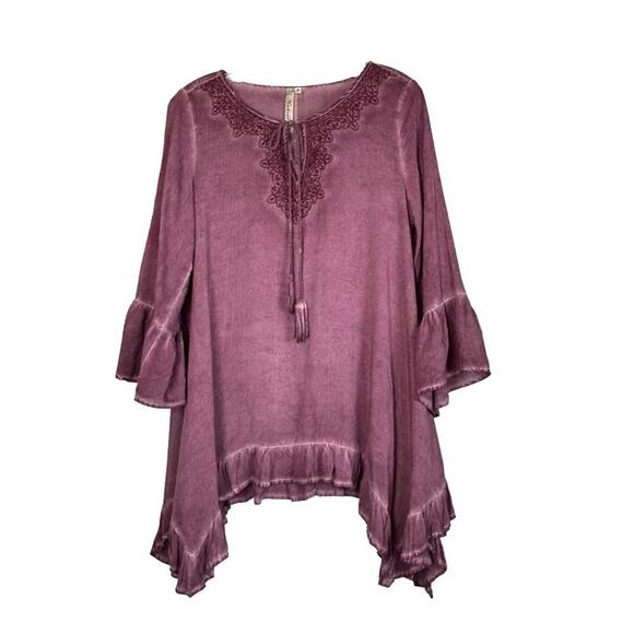 Andree Top Womens Size S Mauve Pink Ruffled Peasant Embroidered Boho Loose Flowy - Picture 4 of 9